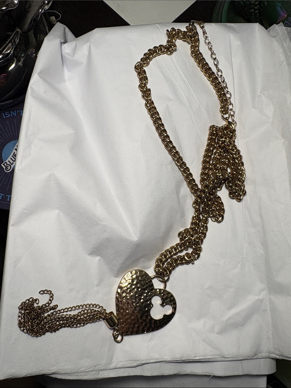 Vintage Gold Mickey HeartPendant Necklace with Cutout Accent - Women Jewelry